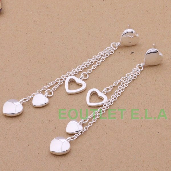 65mm SEXY TRIPLE HEARTS SILVER EARRINGS